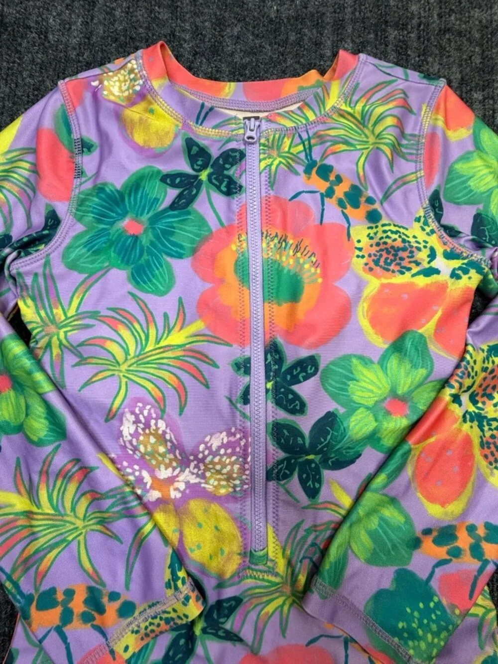 Tea Collection Girls Size 10 Tropical Floral Long Sleeve One Piece Rash Guard 10